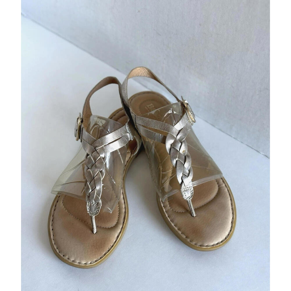 Born Sandals Women's Gold Metallic Leather Braided Thong Ankle Strap Comfort 9M